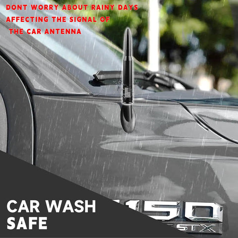 Flag Themed Car Truck Antenna With Valve Stem Caps Universal Mast Fits GM Chevy Silverado Ford F Series Denali Black Tough Weatherproof Easy Install For Off Road And Daily Driving, rain on antenna.
