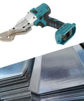 Cordless Electric Metal Shears For Home DIY: Lightweight Battery Powered Scissors With 360° Rotating Head for cutting sheet metal.