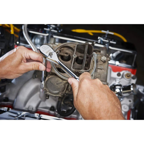 Three Eighth Inch Drive 120XP Teardrop Ratchet Eight And A Quarter Inch Length Sixty Tooth Gear in use on engine