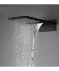 RIBEUJIZS Digital Shower System, Black Bathroom Thermostatic Shower System with cascading water flow from above.