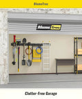 Heavy Duty Wall Mounted Tool Organizer For Garage, 48 Inch Metal Rack with tools and ladder hanging in garage