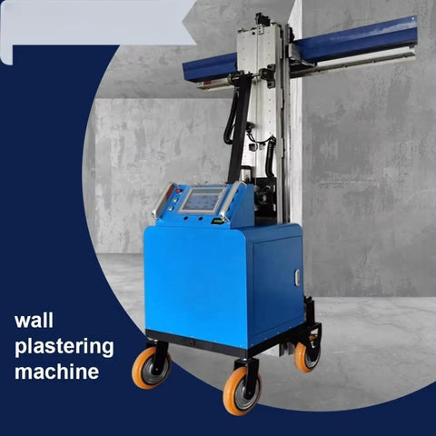 Heavy Duty Fully Automatic Cement Rendering Machine And Wall Polisher For Smooth Operator Grade Plaster Work On Residential Walls And Commercial Jobsites Zero Sweat, blue motorized wall plastering machine with control panel.