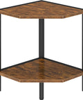 Chic Two Tier Industrial Corner Bookshelf Heavy Duty Wood Grain Metal Frame view showcasing angled shelves and sturdy design.