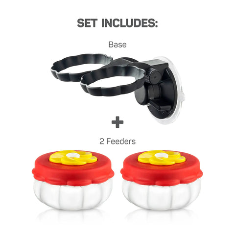 Set Of 2 Mini Glass Hummingbird Feeders With Window Mount Base For Handheld Or Tabletop Use Outdoors Holds 1 Oz Red And Yellow Flower Attractors