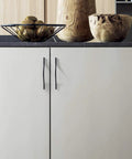 Cool Matte Black Cabinet Pull Set With 3.8 Inch And 5 Inch Double Hole Centers Minimalist Drawer And Wardrobe Door Handles Six Pack Sleek Kitchen And Furniture Hardware installed on white cabinet doors.