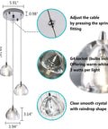 Raindrop Crystal Pendant Lights Set of 3, Modern Teardrop Chandeliers, showing chrome finish and crystal details, adjustment illustration