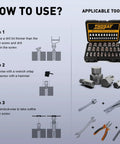 25 Piece Screw Extractor Set With Multispline And Hex Head For Removing Broken Studs Bolts And Screws From One Eighth Inch To Seven Eighths Inch In One Thirty Second Inch Increments A Solid Tools Gift For Handy Men with instructions and tools shown.