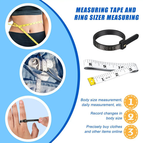 Two Pack Foot Measurement Kit For Accurate US Shoe Size Men Women Blue Includes Tape Measure Ring Sizer Small Ruler And Easy To Read Foot Sizer For Home Use Family Friendly Sizing, tape and ring sizers