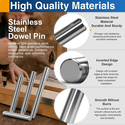 Premium 3mm x 30mm Stainless Steel Dowel Pins 304 for precision alignment, woodworking, burr-free, rust-resistant display.