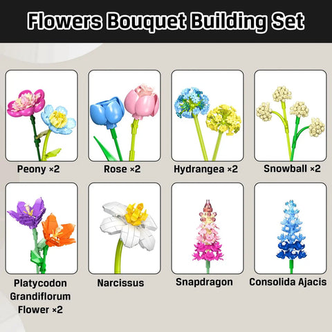 Flower Bouquet Building Kit For Adults And Kids 8 Plus, 13 Colorful Stems From 8 Varieties Like Peony, Rose, Hydrangea, Snowball, Narcissus, Snapdragon, And Consolida, A Dope DIY Home Decor Gift For Creative Crafters.