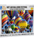 Box cover of Hot Air Balloon Festival 1000 Piece Jigsaw Puzzle With Easy Grip Pieces showing colorful balloons in the sky.