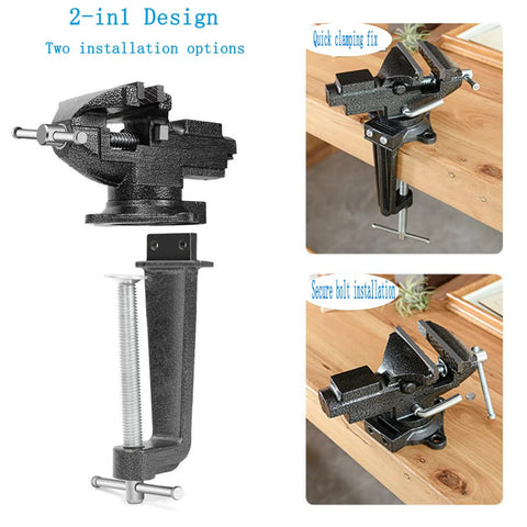 Do It All Clamp On Vise For Bench Or Table Use With Quick Adjustment And 360 Degree Rotation 3.3 Inch Jaw Black Heavy Duty
