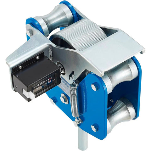 Tough As Nails Heavy Duty Wire Meter Counter, Steel Cable Length Tracker with mechanical gear and blue build.