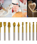 20 Piece HSS and Carbide Router Bit Set with One Eighth Inch Shank for DIY Woodworking, shown with uses and details