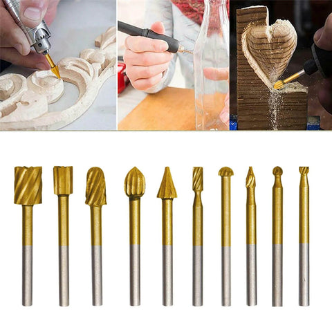 20 Piece HSS and Carbide Router Bit Set with One Eighth Inch Shank for DIY Woodworking, shown with uses and details