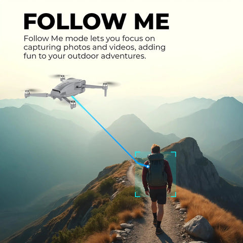 F23 GPS Drone With Camera for Teens and Adults Dope Flight Time 46 Minutes showing Follow Me mode in mountains