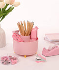 Pink Desk Accessories Set For Home Office 10 Piece Including 360 Degree Rotating Pen Holder Stapler Staple Remover Tape Dispenser