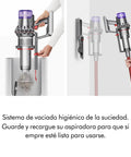 Outsize Origin Cordless Vacuum For Big Homes No Cord Convenience Full On Powerhouse Performance With 60 Minutes Run Time And Three Modes 90 Percent More Power Nickel Red showing dust disposal and wall charging