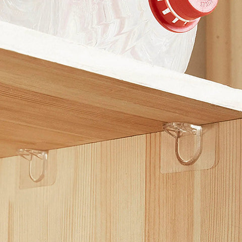 20 Pack Legit Heavy Duty Adhesive Shelf Brackets With Rock Solid Self Stick Backing For Kitchen Cabinets And Closets No Sweat Tool Free Install visible holding a clear bottle.