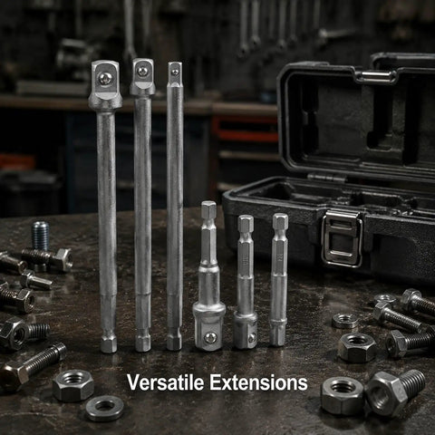 Drive Extension Bar Set For Electric Ratchet Wrench, Six Piece Vanadium Steel Extension Bars With Varied Lengths From 2.6 In To 5.9 In