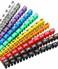 150 Pack Clip On Wire Markers With Colorful Numeric Labels For 2 3mm Cables arranged in rainbow order showing numbers 0-9