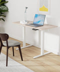 Fezibo Electric Height Adjustable Standing Desk 48 X 24 Inches Sit Stand Workstation With Solid Maple Finish, home office setup.