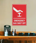 Emergency Gas Shut Off Symbol Aluminum Warning Sign 8x12 Inch Built To Last Heavy Duty No Nonsense Rust Free Pre Drilled Weather Resistant Facility Plaque For Commercial Kitchens And Industrial Gas Supply Zones mounted on wall
