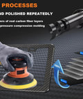 Genuine Carbon Fiber License Plate Frame Set With Secure Anti Theft Screws and Slick Black Finish, Hand polishing process shown.