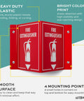 3D Fire Extinguisher Wall Sign With Projecting Design For Easy Emergency Visibility And Quick Access Indoor Durable OSHA Compliant Fire Safety Sign Measures Six By Eight By Four Inches For High Visibility And No Nonsense Reliability, showing red plastic sign with mounting holes