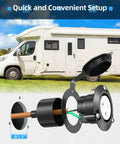 Heavy Duty 15A 20A Flanged Outlet NEMA 5-20 Female Receptacle With Weather Cover For Shore Power RVs Truck Bed Block Heater Indoor Outdoor Use ETL Listed on RV install, black 1.9in cutout