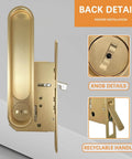 Pocket Door Lock Hardware Set With Privacy Handle, Hidden Pull And Recessed Latch, Easy Install, Circular Gold Finish, back view