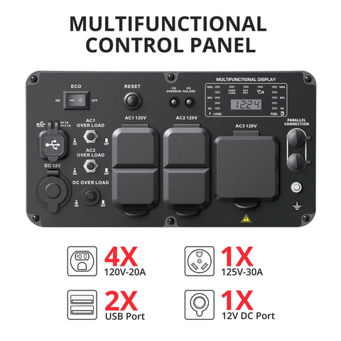5000W Inverter Generator With CO Protection multifunctional control panel for home or RV use