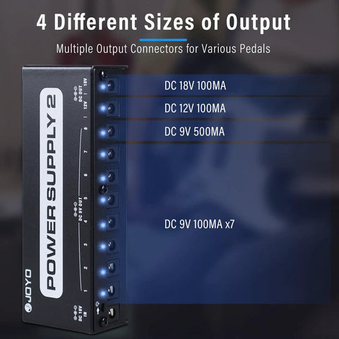 Guitar Pedal Power Supply With 10 Isolated Outputs 9V 12V 18V Options for Distortion and Reverb Close-Up View