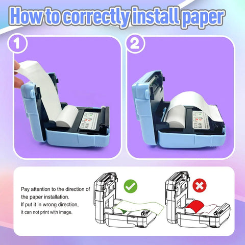 How to correctly install paper, Instant Print Camera For Kids Portable Mini Digital Camera With One Second Black And White Print And Color Photos 15 Scene Filters 16 Effects Totally Fun Gift For Boys And Girls Ages 3 To 12 Purple
