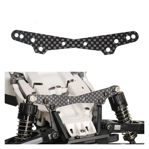 Premium Carbon Fiber Suspension Brackets For 1/10 Scale Rc Cars showing a high stiffness carbon fiber part mounted on an RC chassis.