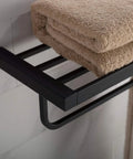 Stelios Matte Black Bathroom Shelf With Towel Bar Built To Last Solid Brass Construction Rugged And Rust Resistant Finish KEA 19942MB