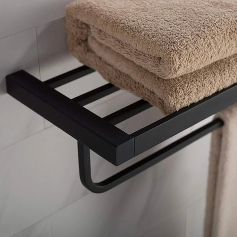 Stelios Matte Black Bathroom Shelf With Towel Bar Built To Last Solid Brass Construction Rugged And Rust Resistant Finish KEA 19942MB