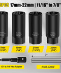 Deep Lug Nut Removal Tool Set Beast With Half Inch Drive, 6 Piece Lug Nut Extractor Kit showing various socket sizes.
