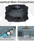 Top view of open Underseat Carry On Bag For Air Travel Fits Spirit Frontier Personal Item 18x14x8 Inches 25L Duffle Weekender Gym Bag With Wet Pocket, showing wet pocket and mesh pockets.