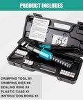 Open case of a 6 Ton Hydraulic Crimping Tool With 9 Die Pairs For 12 AWG To Two Zero Battery Cable Lugs And Wire Rope Crimper Heavy Duty