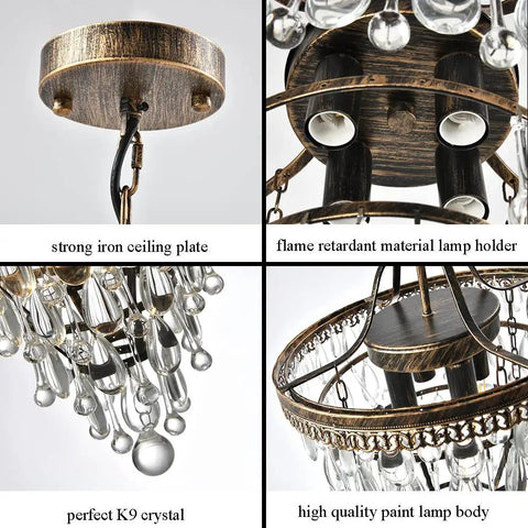 Showstopping Bronze Crystal Chandelier For Dining Rooms And Living Areas Classic Modern Ceiling Light With Sparkling Crystals Perfect For Bedroom Kitchen Island Bathroom Entryway And Hallways showing strong iron ceiling plate, flame retardant lamp holder, K9 crystals, paint body.