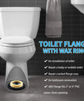 Toilet Flange With Wax Ring Replacement Kit For 3 Inch Or 4 Inch Pipes With Bolts PVC Flange Repair Kit illustration on toilet