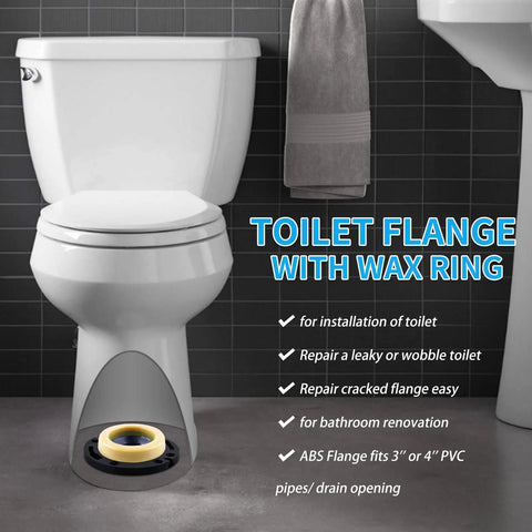 Toilet Flange With Wax Ring Replacement Kit For 3 Inch Or 4 Inch Pipes With Bolts PVC Flange Repair Kit illustration on toilet