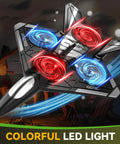 Top view of Dope Camera Equipped RC Plane with colorful LED lights, designed for kids and adults foam drones and 360 degree flip stunts.