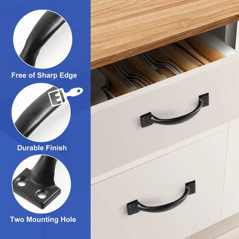4 Inch Black Iron Cabinet Pulls Pack Of 2 With Ergonomic Grip, Vintage Rustic Style Solid Iron Handles on white cabinet drawers