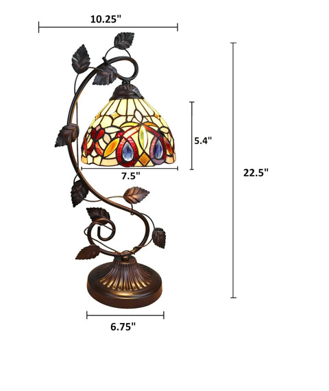 Serenity Victorian Tiffany Style Dark Bronze 1 Light Table Lamp With Vine Base And Glass Bead Detailing 8 Inch Wide Downlight Shade Rotary Switch Perfect Nightstand Bedroom Decor