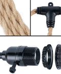 Close-up of Triple Pendant Light Cord Kit With Independent Switch Hemp Rope Vintage Hanging Fixture for E26 Bulbs components
