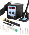 2 In 1 SMD Hot Air Rework Station With Digital Soldering Iron And Heat Gun Includes 5 Solder Tips Solder Sucker Solder Wire