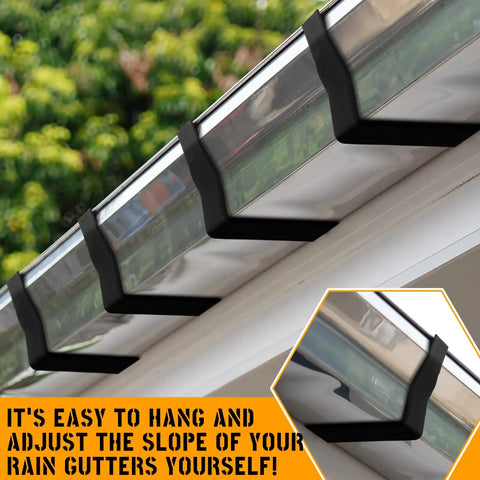Image showing black Two Pack 5 Inch Gutter Brackets And Hangers Aluminum Heavy Duty Rain Gutter Mounts installed on a roof edge for gazebo drainage.