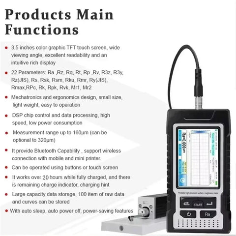 Portable Digital Roughness Tester Dead Nuts Precise Surface Measurement Tool with touch screen and Bluetooth features.